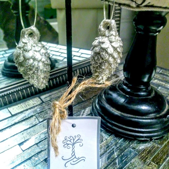 Sterling Silver Hoops w Frosted Pinecone Earrings - Picture 2 of 7